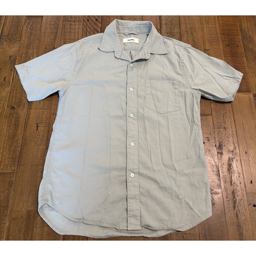 Buck Mason Mens Medium Light Blue Short Sleeve Button Up Shirt 100% Cotton/rayon